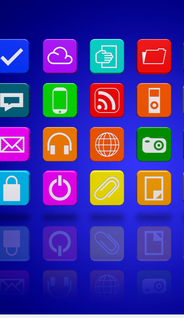 Images of social media icons on a blue background linked to accelerated resolution therapy on social media.